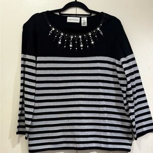 Alfred Dunner Black and Gray Embellished Boxy Blouse